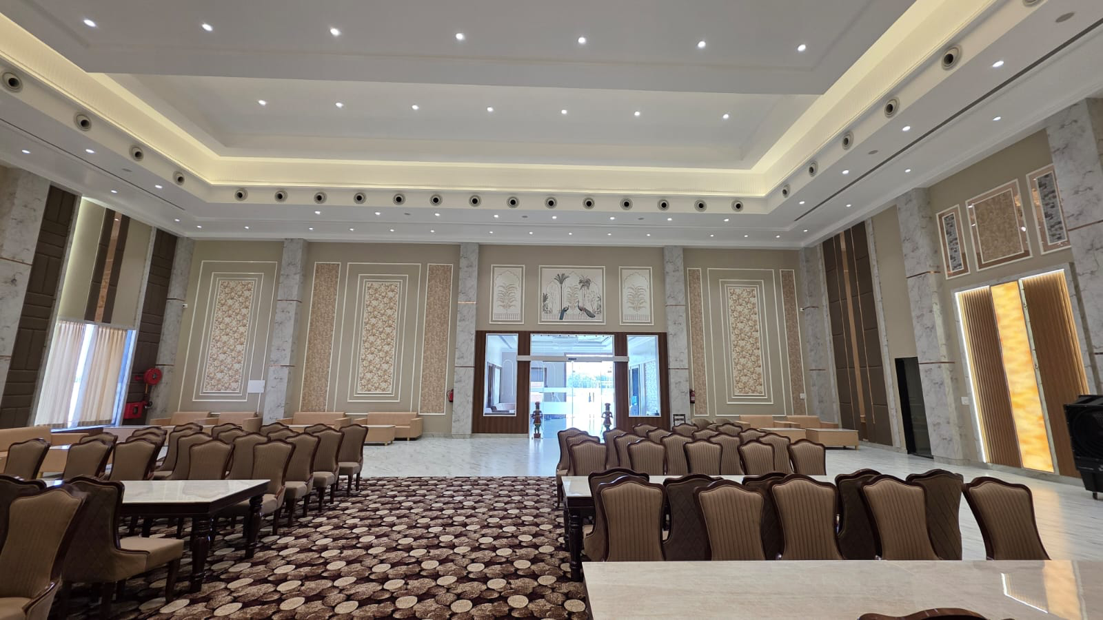 Banquet hall looking toward the main entrance doors