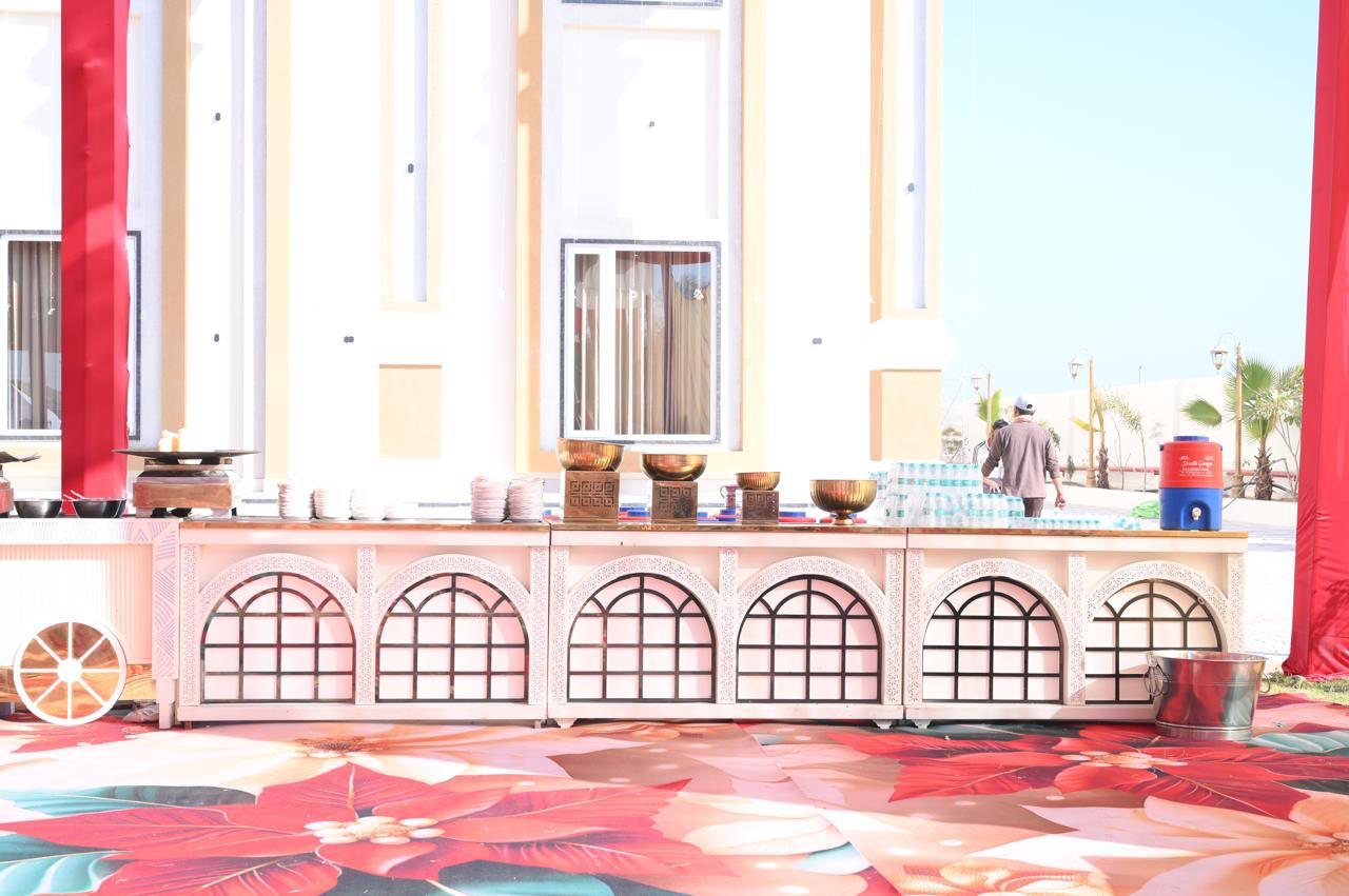 Decorated buffet counter set for an event
